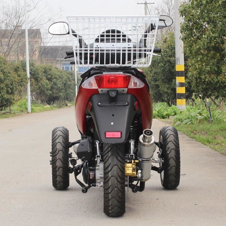 ระบายความร้อนด้วยอากาศ 50cc ผู้ใหญ่ Tri ล้อรถจักรยานยนต์กระบอกเดียว 4 จังหวะพร้อมกล่องด้านหลัง