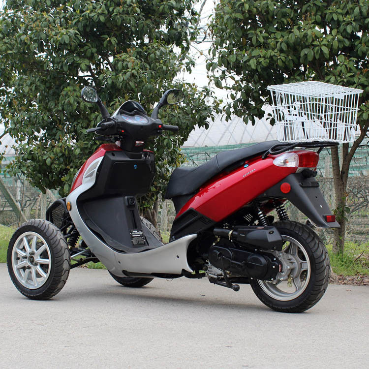 ระบายความร้อนด้วยอากาศ 50cc ผู้ใหญ่ Tri ล้อรถจักรยานยนต์กระบอกเดียว 4 จังหวะพร้อมกล่องด้านหลัง